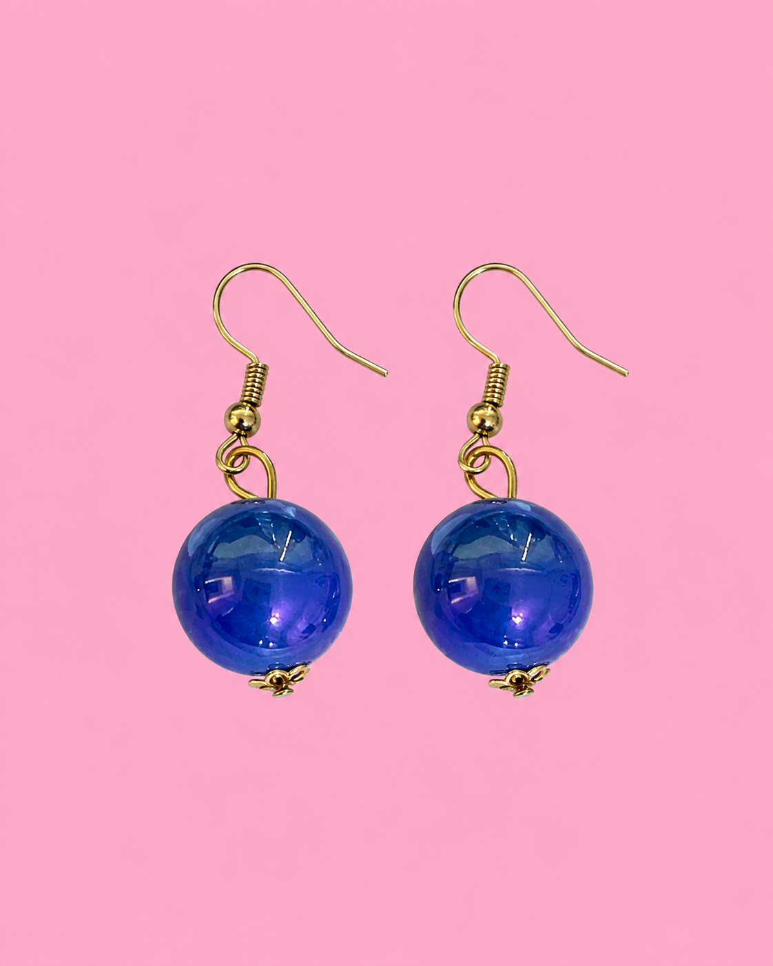 Blue Iridescent Bead Earrings