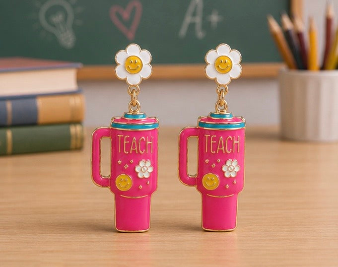 Pink Teach Tumbler Earrings