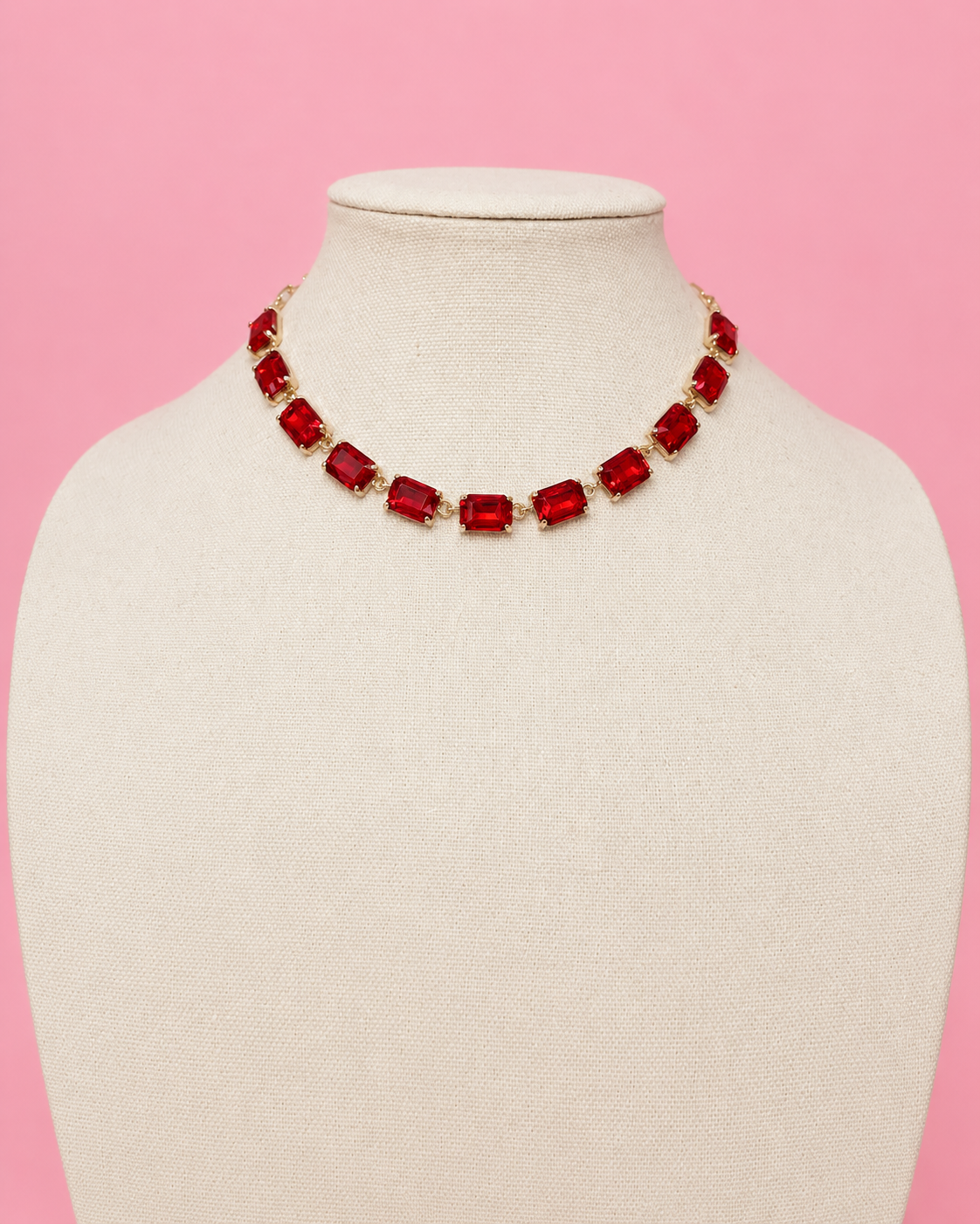 Red Rectangle Rhinestone Necklace
