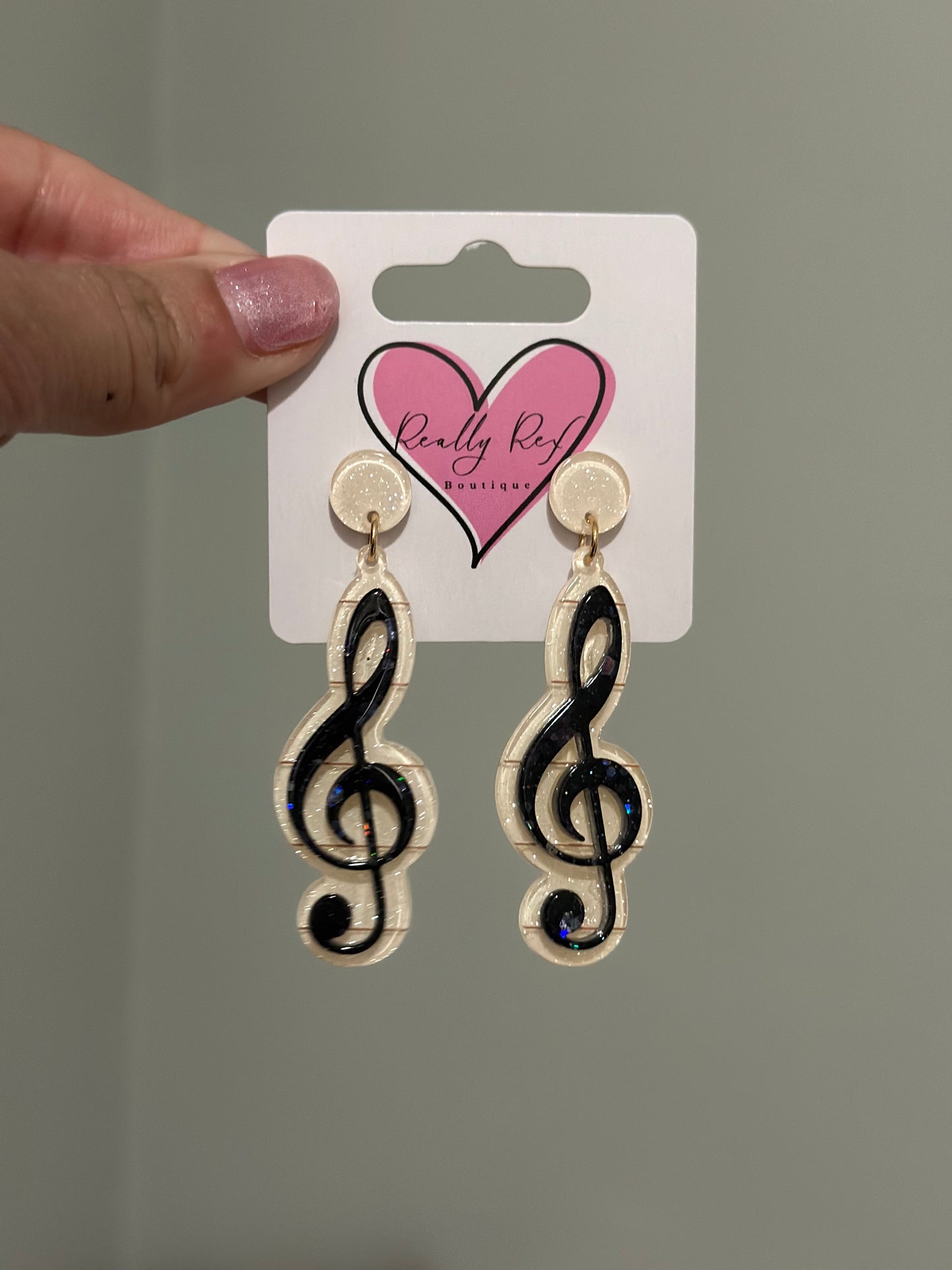 Treble Clef Music Note Glitter Earrings