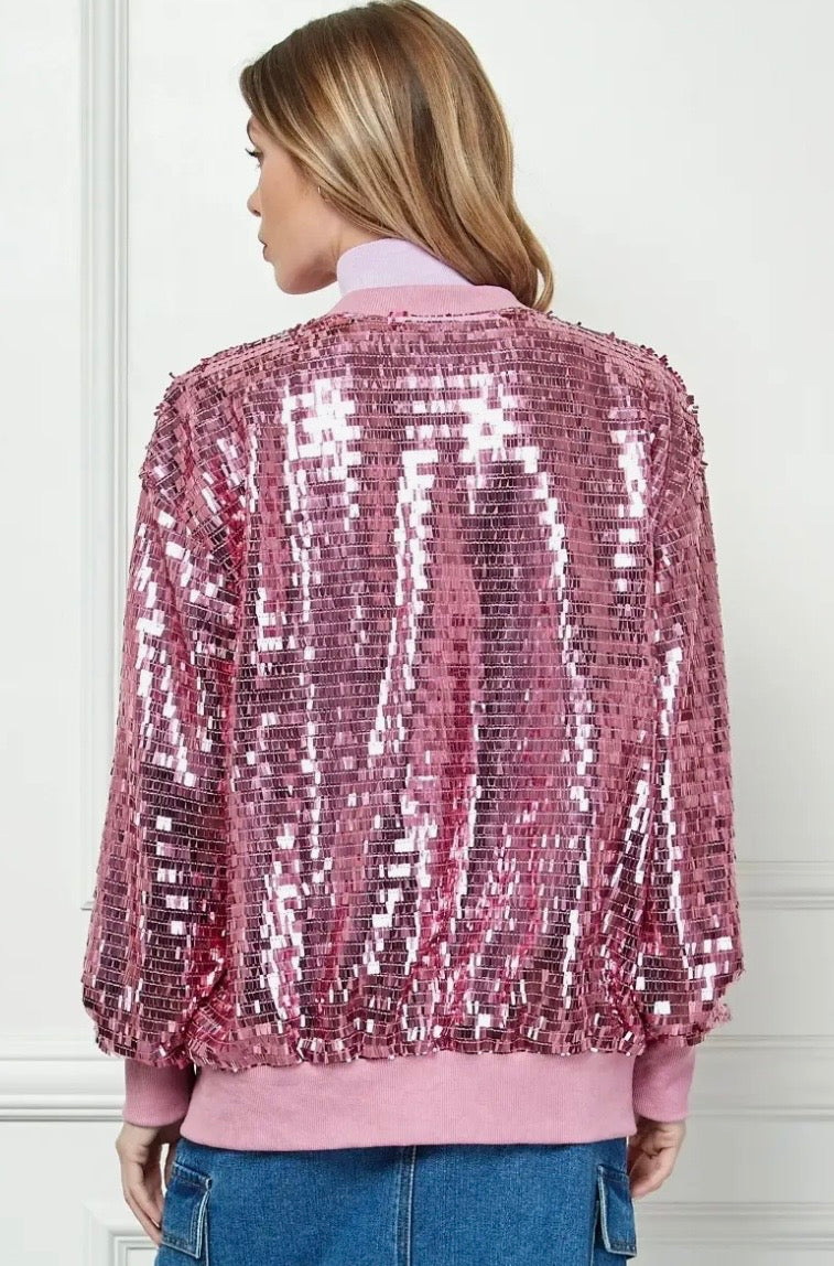Pink Sequin Bomber Jacket