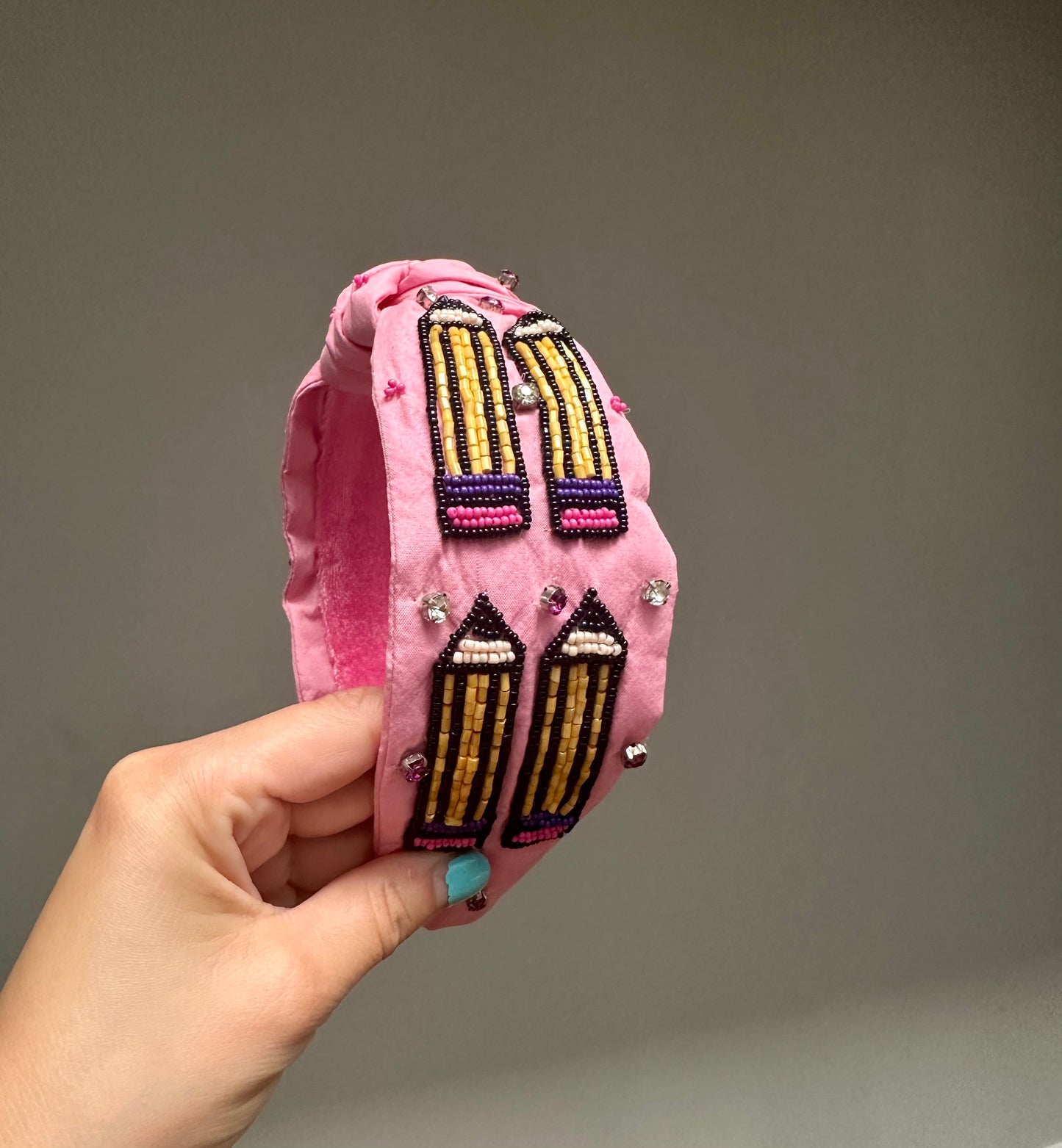 Pink Beaded Pencil Knot Headband