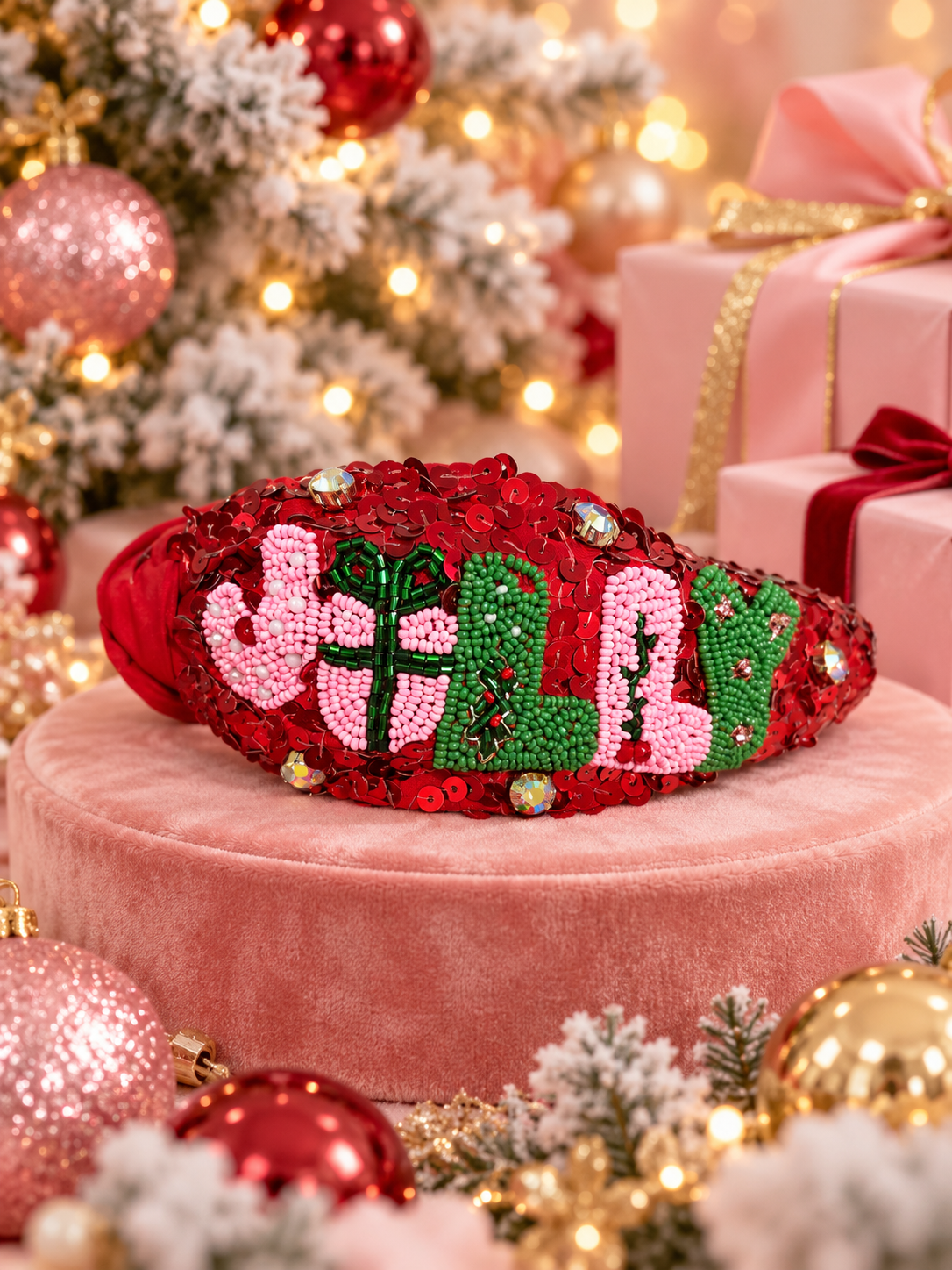 Red Sequin Holly Jolly Headband