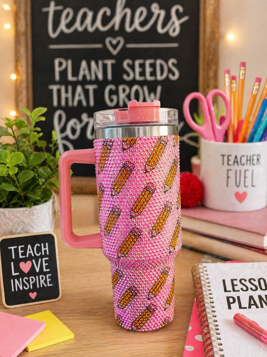 Pink Rhinestone Pencil Tumbler