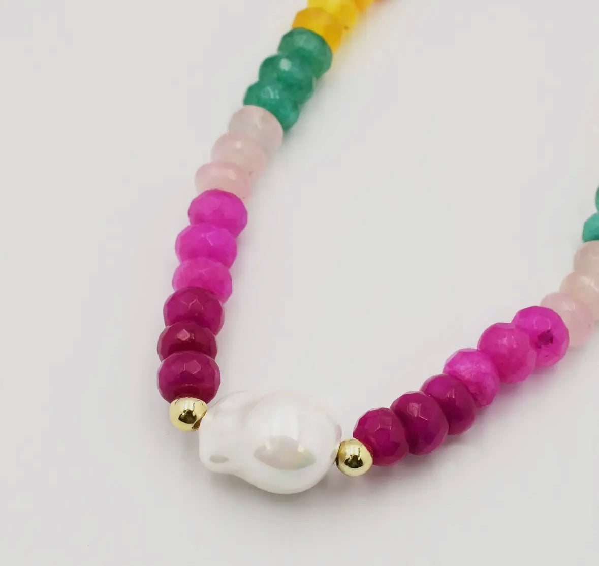Colorful Gemstone Necklace with Pearl