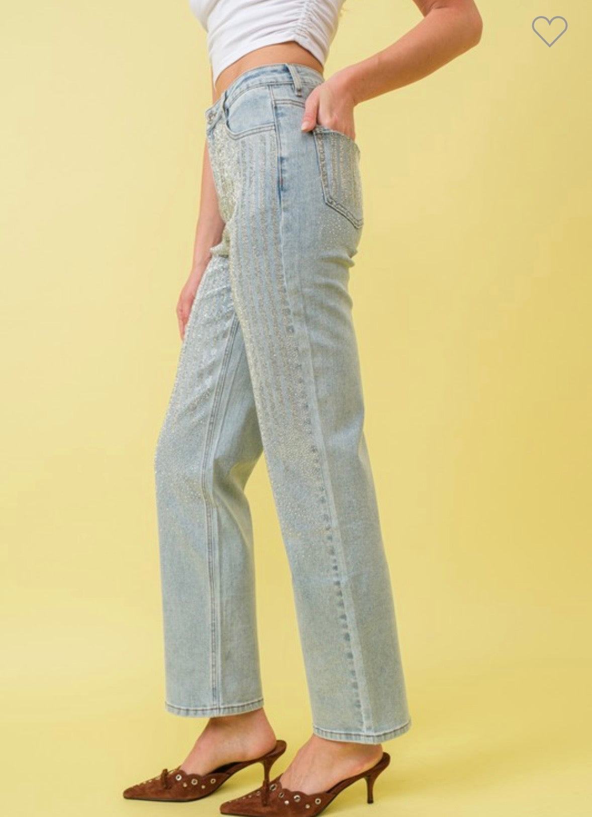 High Waisted Rhinestone Jeans