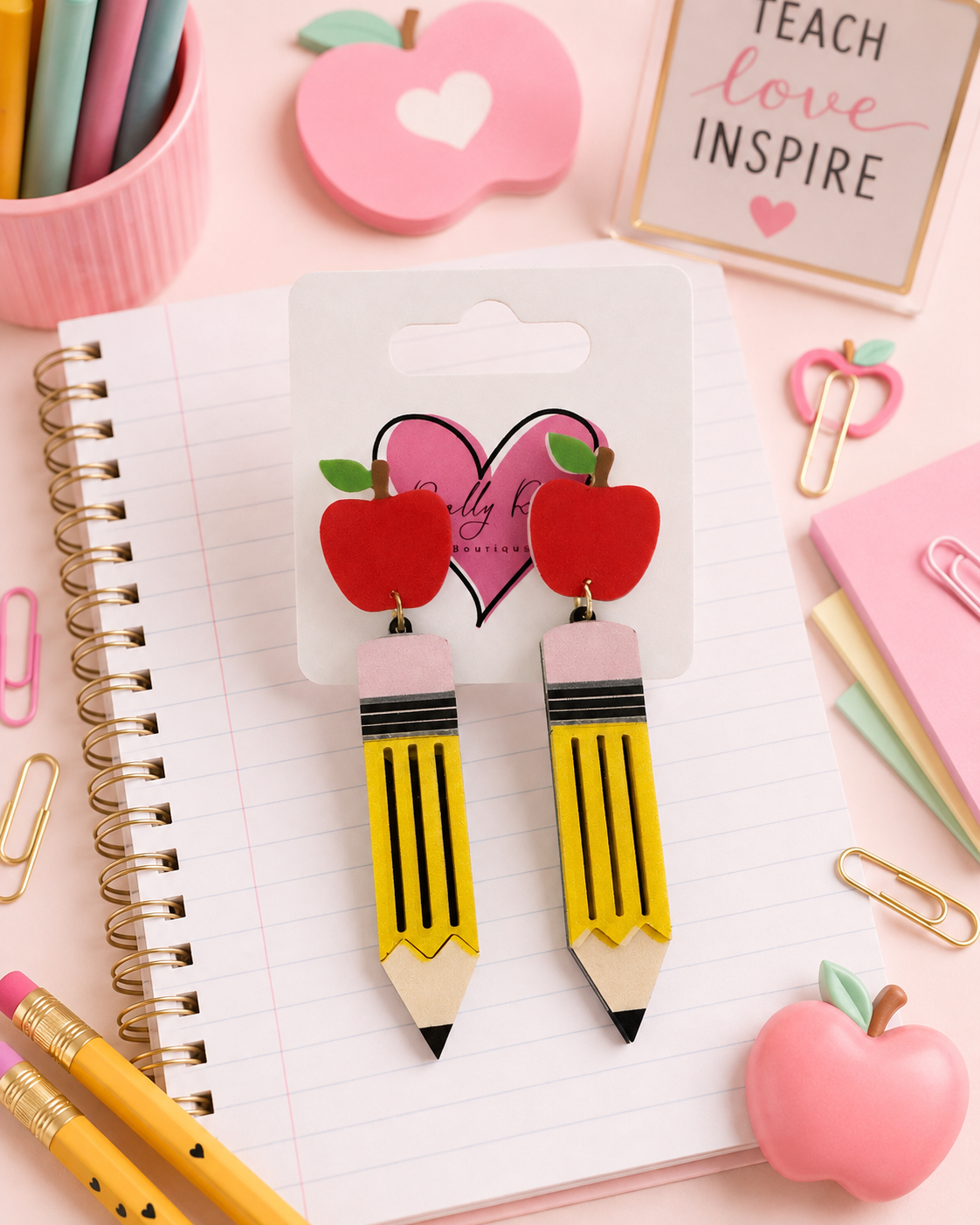 Pencil Earrings with Apples