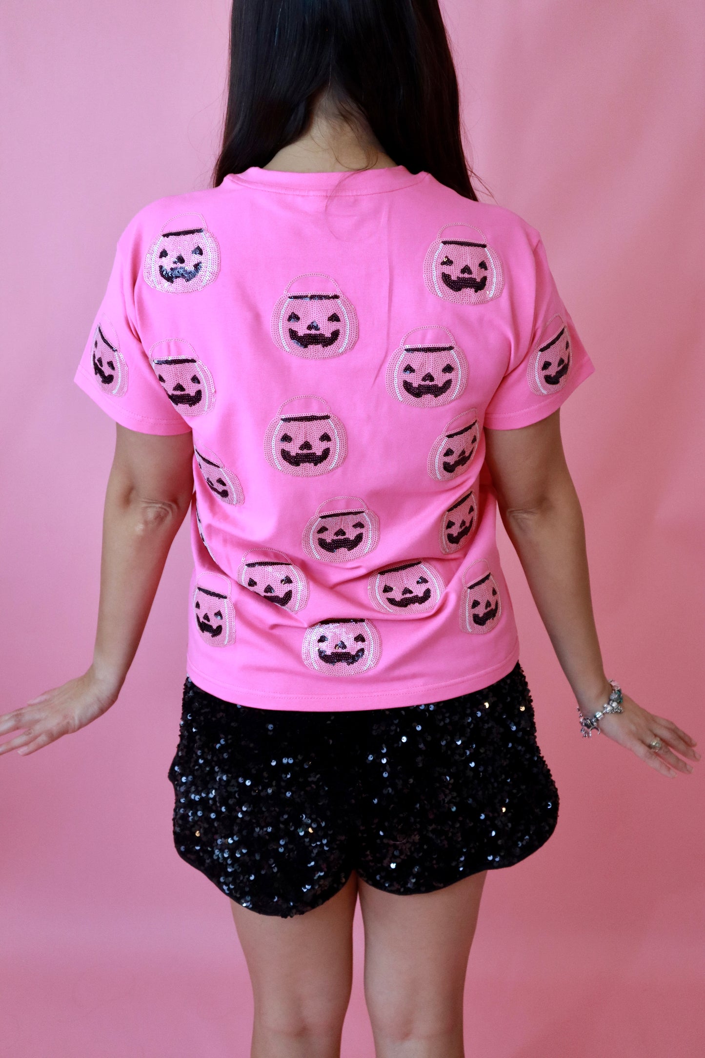 Pink Sequin Halloween Buckets Top