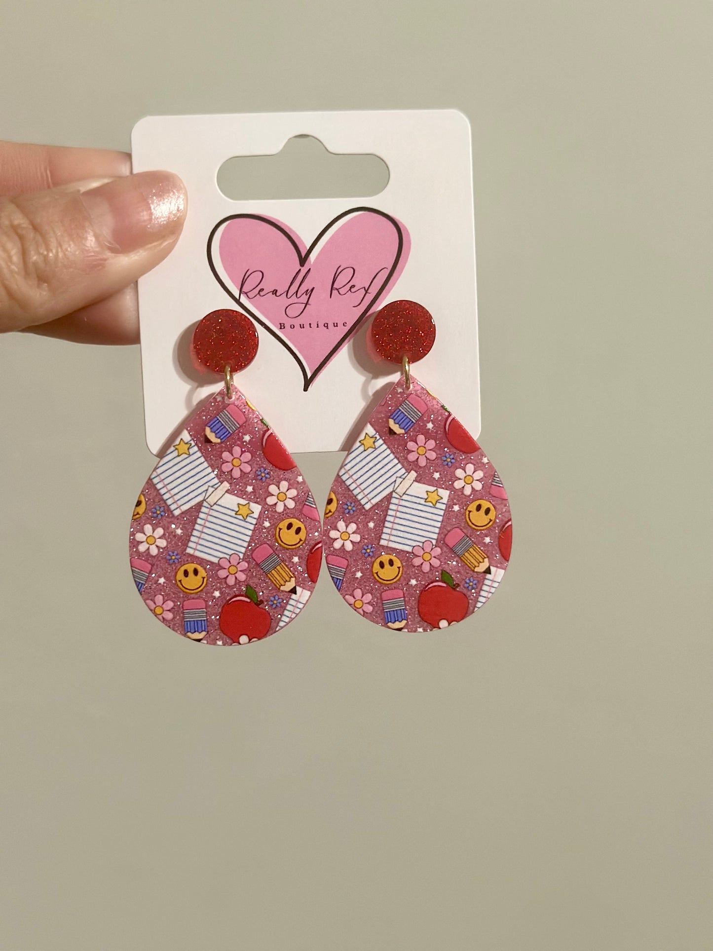 Smiley School Themed Teardrop Earrings