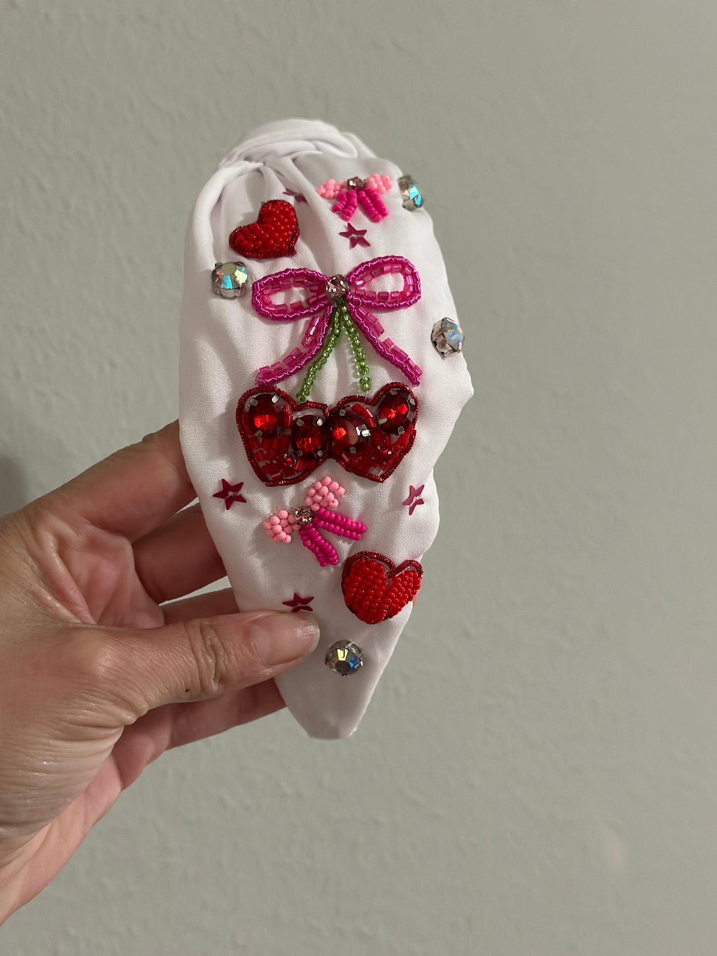 Heart Cherry Coquette Beaded Headband