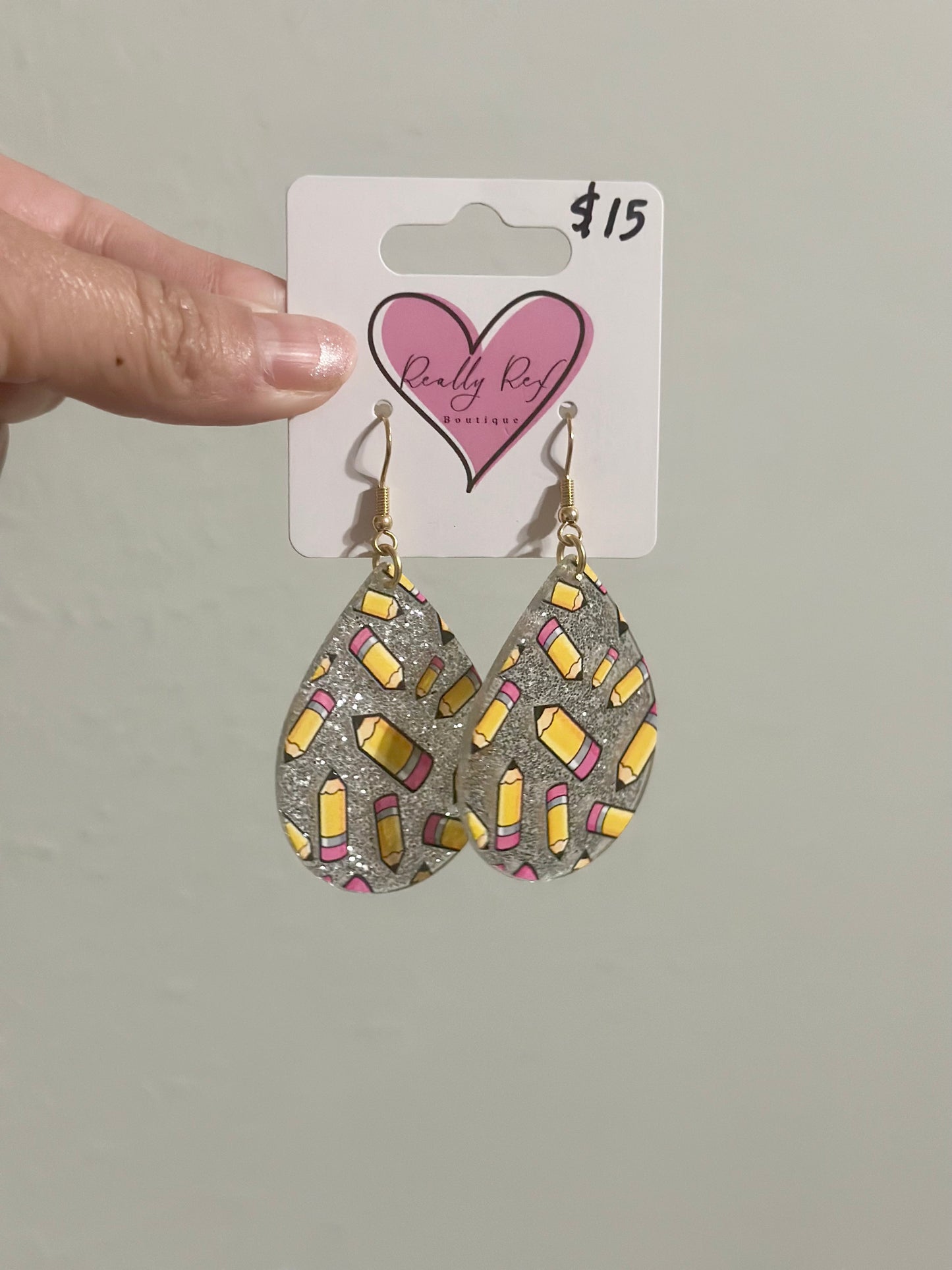 Glitter Teardrop Pencil Collage Earrings