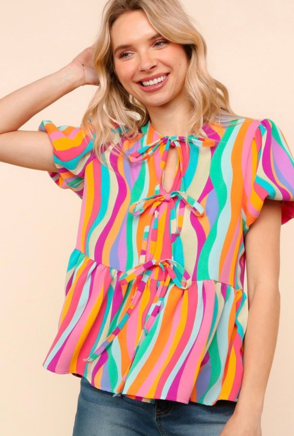Multi Color Bow Tie Top