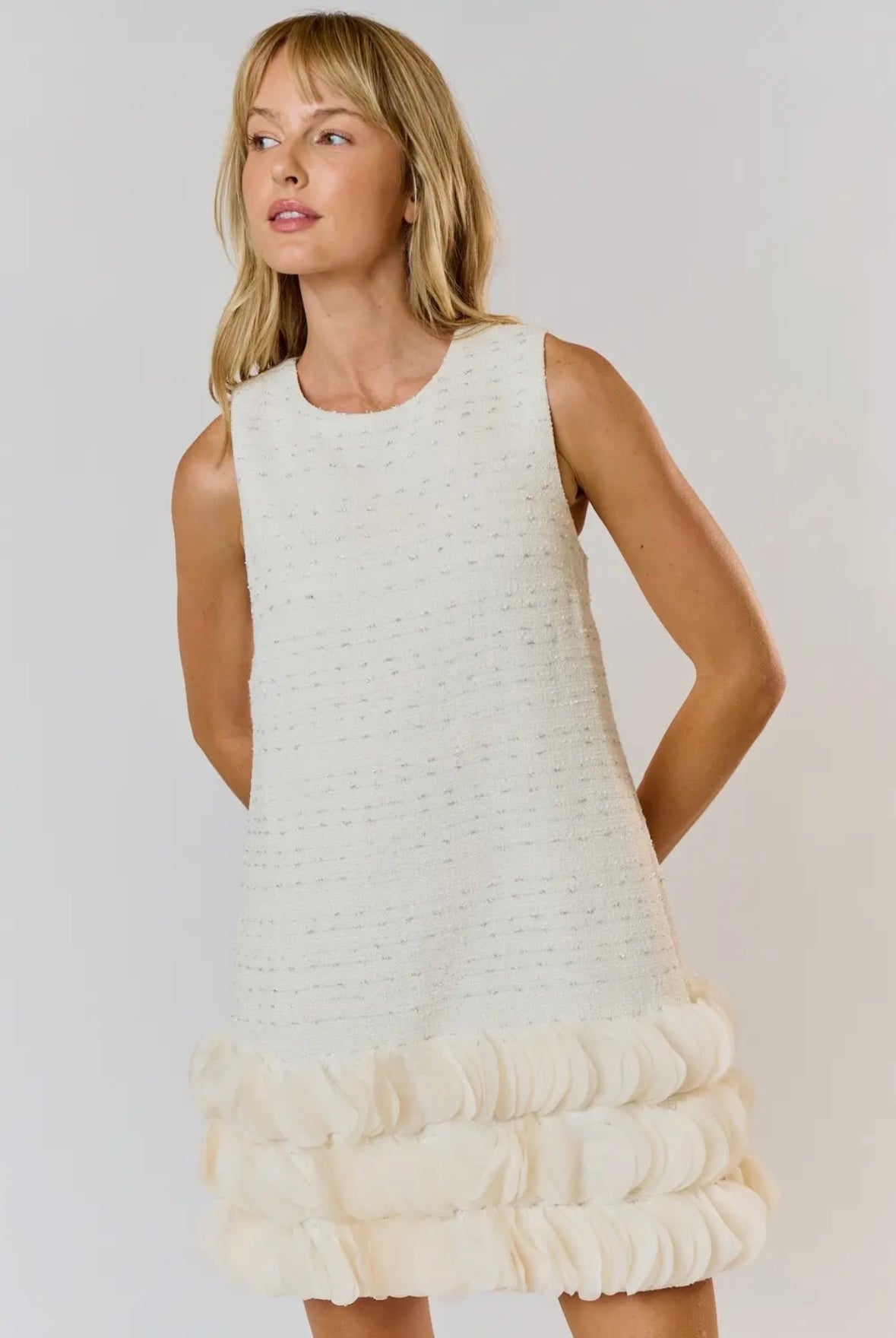 Tweed Cream Party Dress