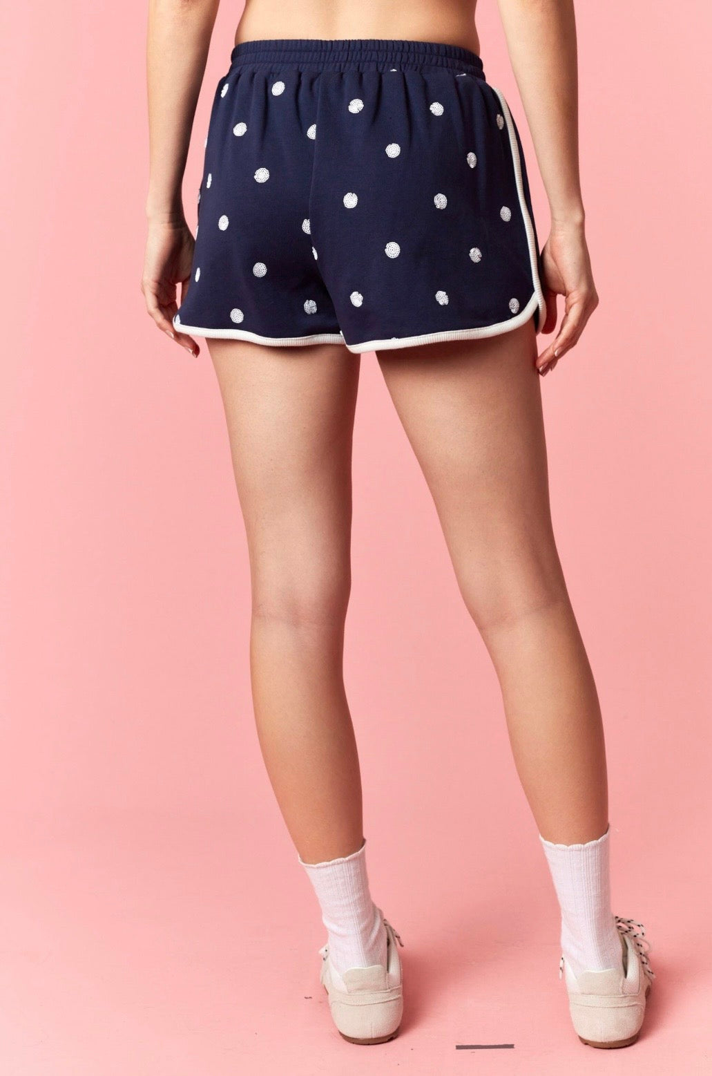 Navy Sequin Polka Dot Shorts