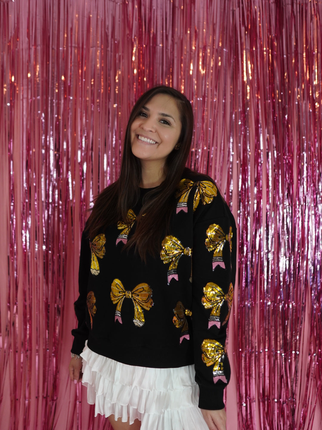 Black Sequin Pencil Bow Sweatshirt