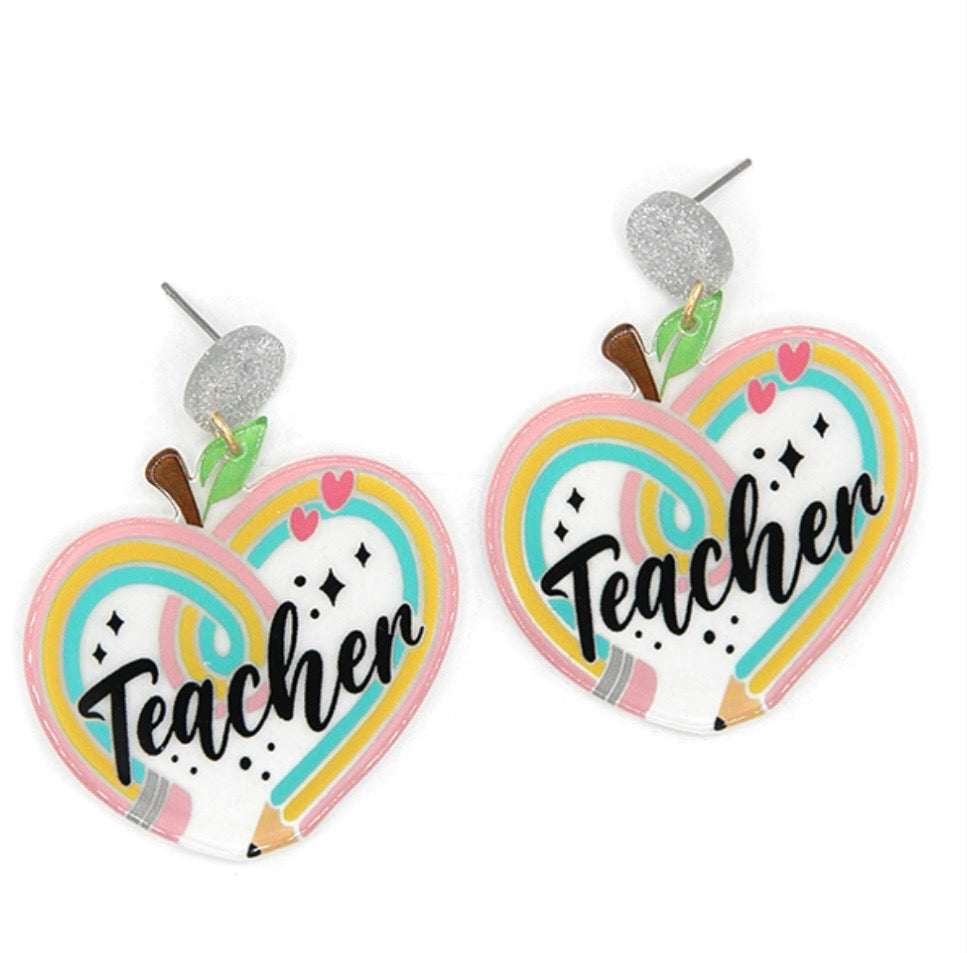Teacher Heart Pencil Earrings