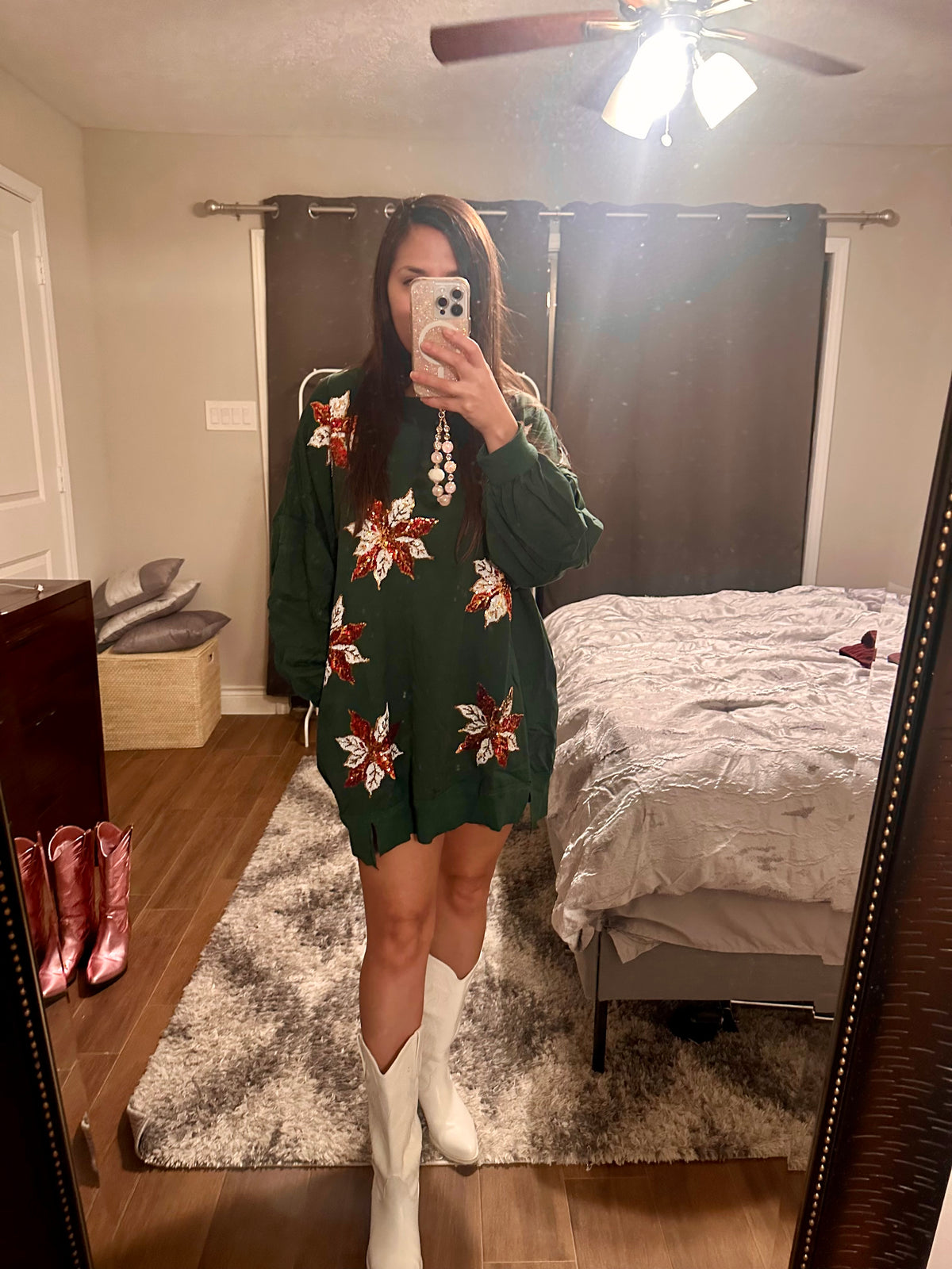 Green Sequin Poinsettia Dress