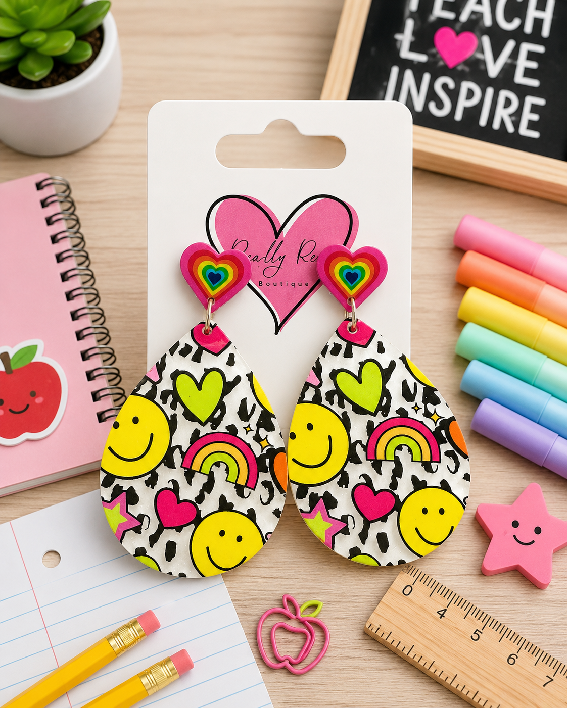 Smiley Colorful Teardrop Earrings