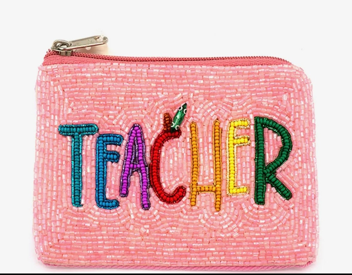Pink Beaded Teacher Coin Purse