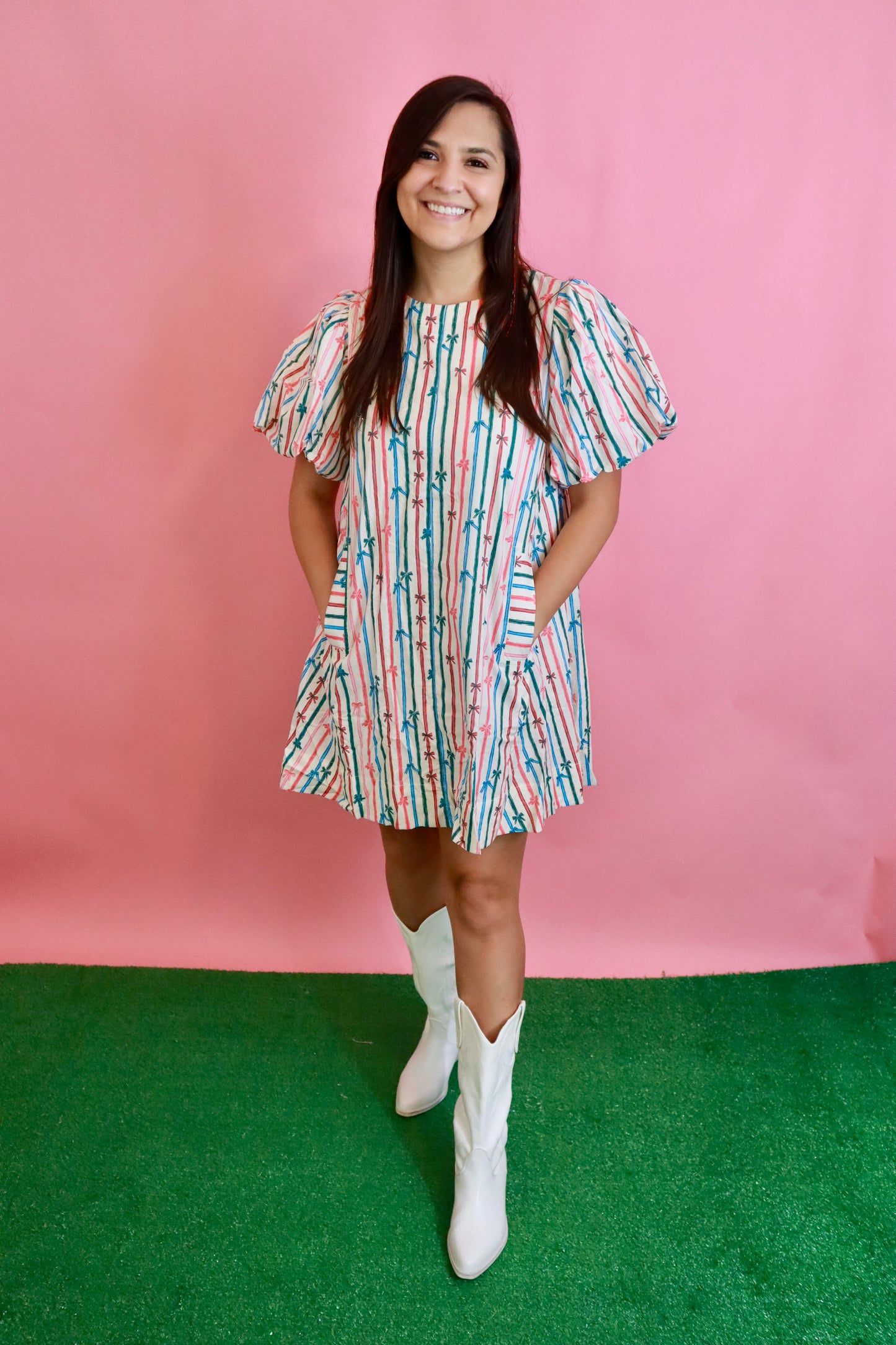 Multi Color Bow Print Dress