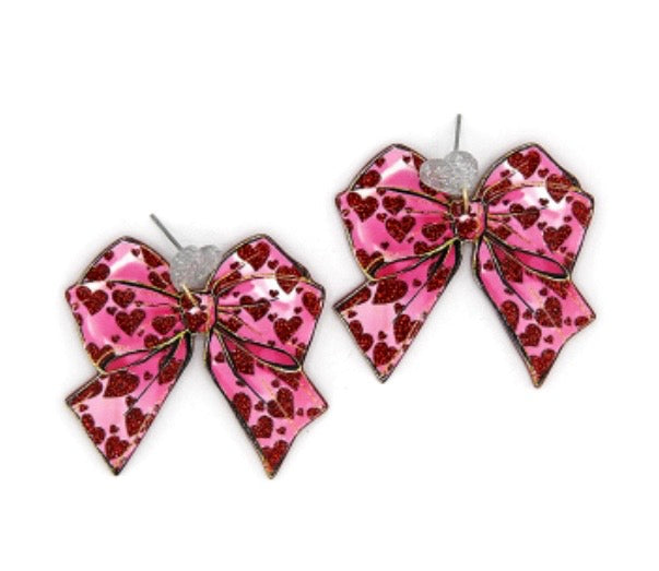Glitter Bow Heart Earrings