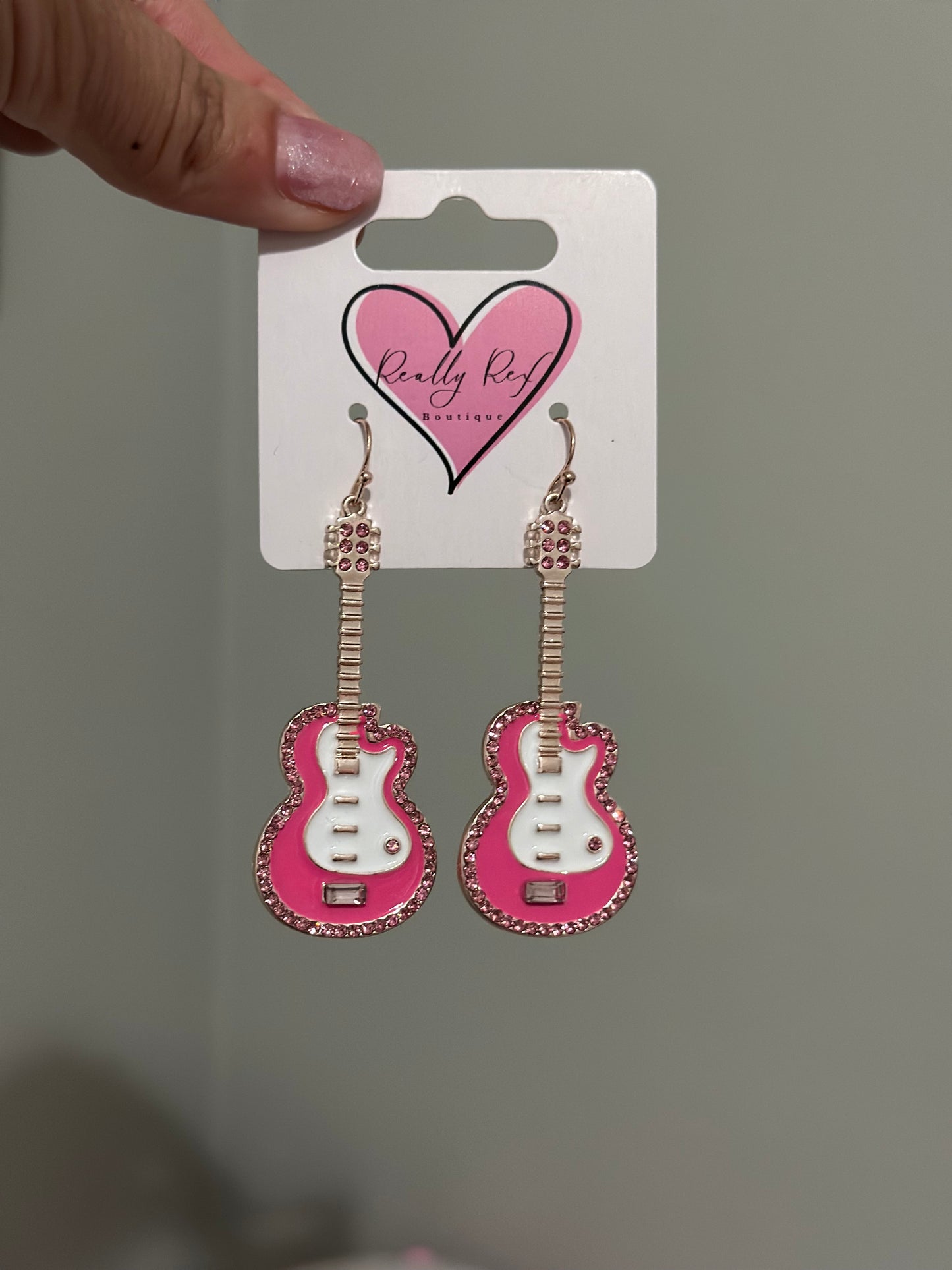 Pink Rhinestone Guitar Earrings