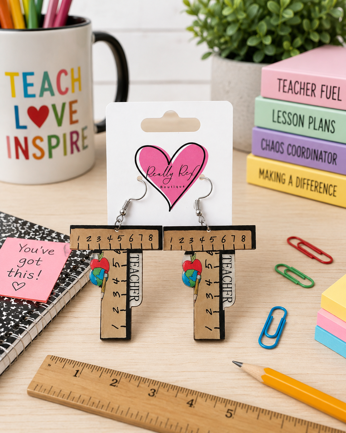 T Ruler Teacher Earrings