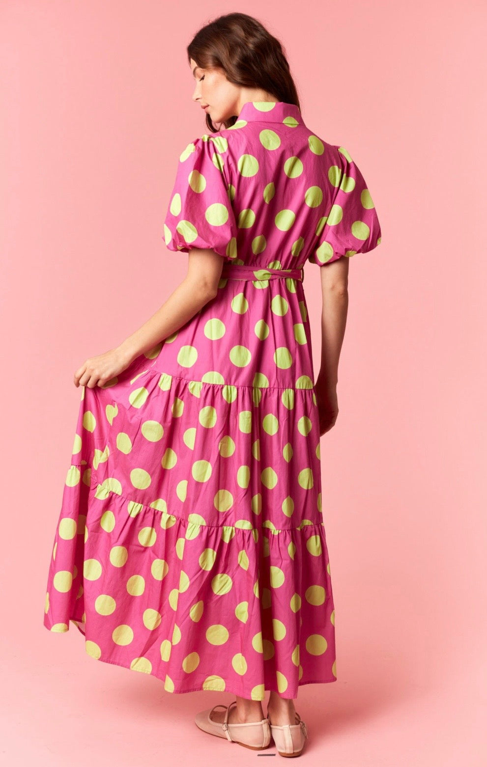 Pink and Lime Green Polka Dot Maxi