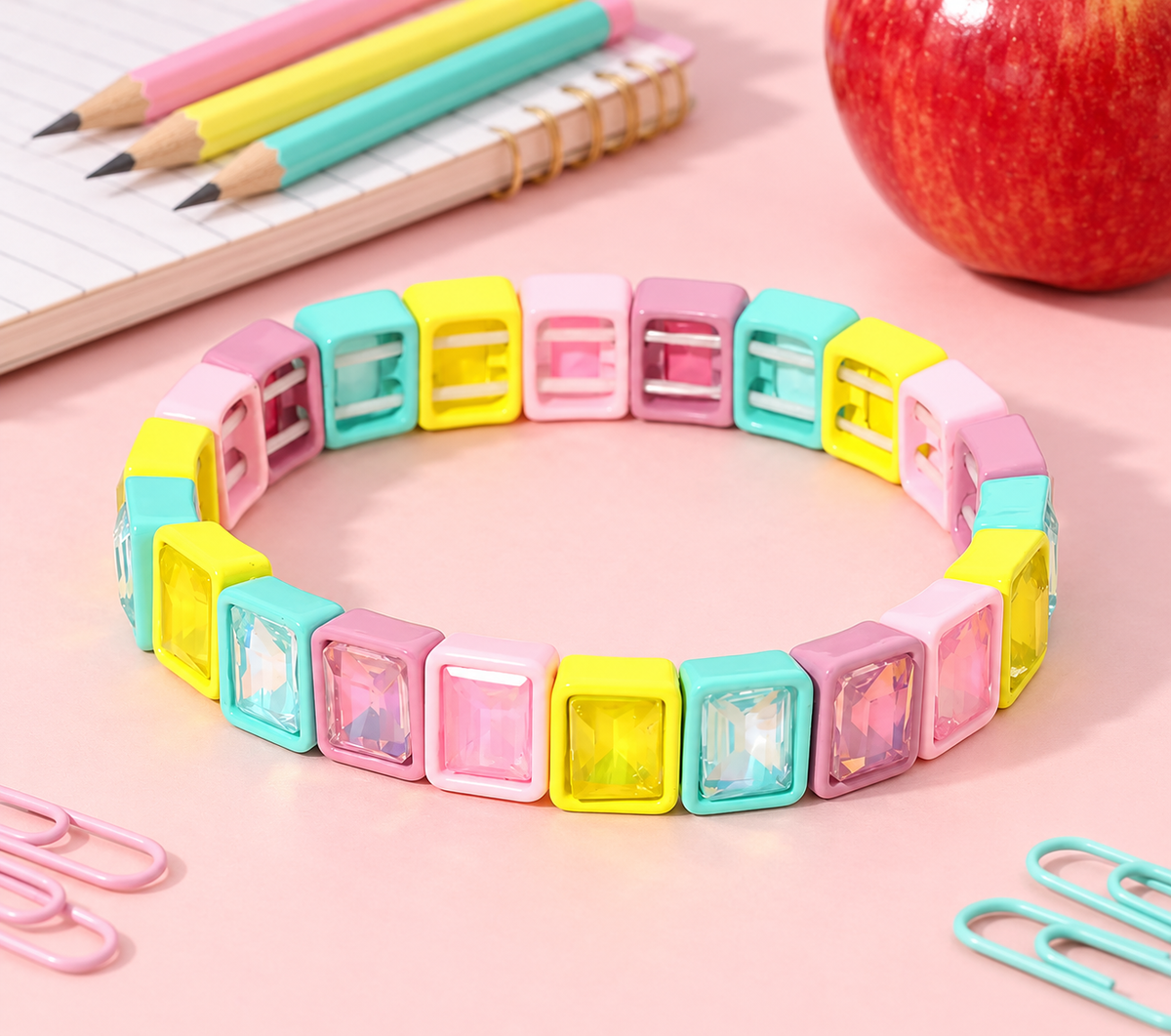Pastel Rectangle Crystal Stretch Bracelet