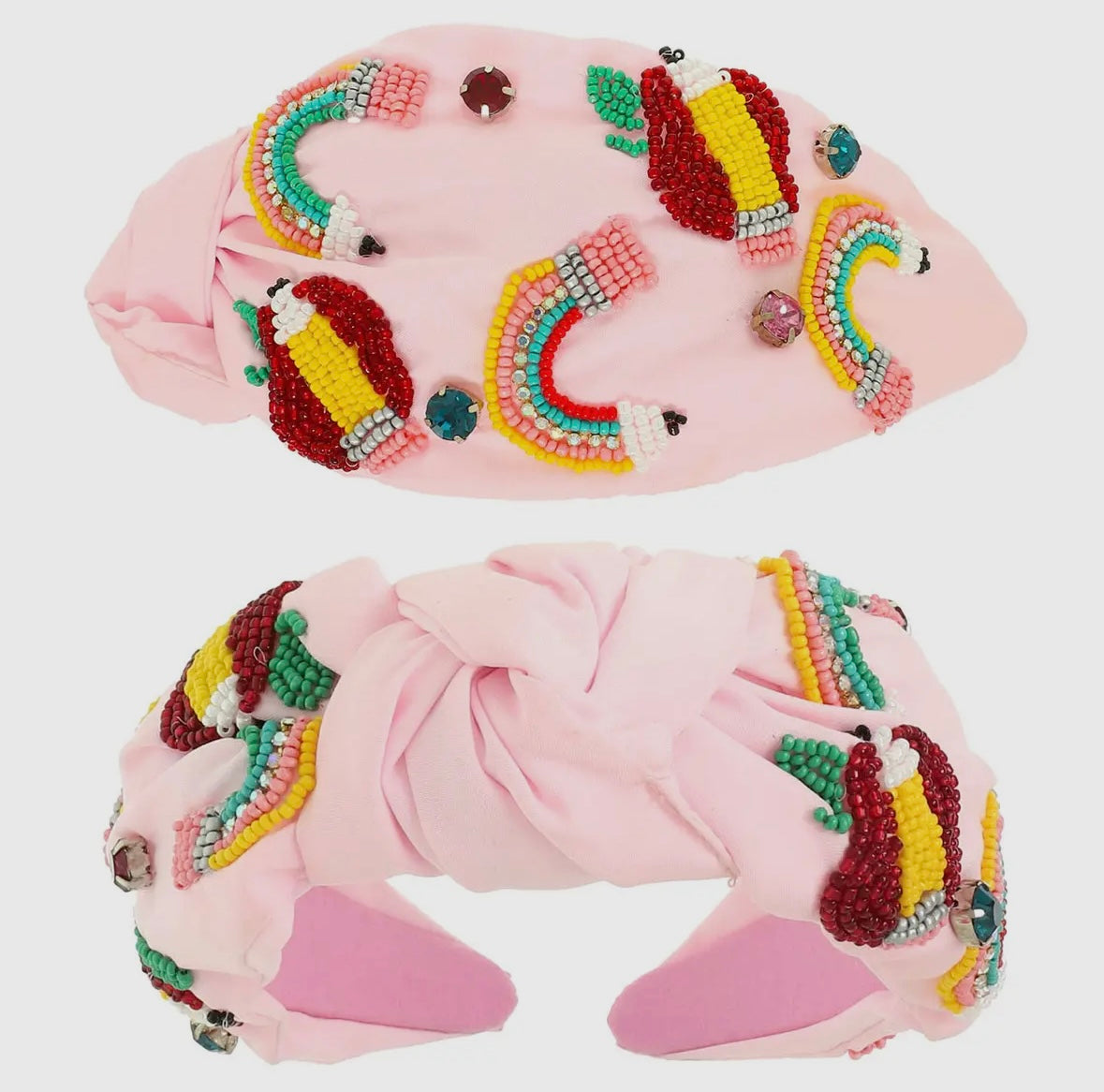 Pink Beaded Apple and Pencil Headband