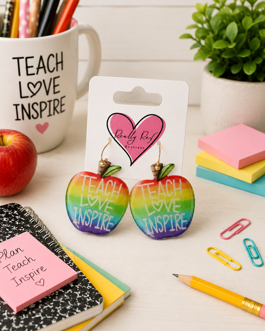 Rainbow Apple Teach Love Inspire Earrings