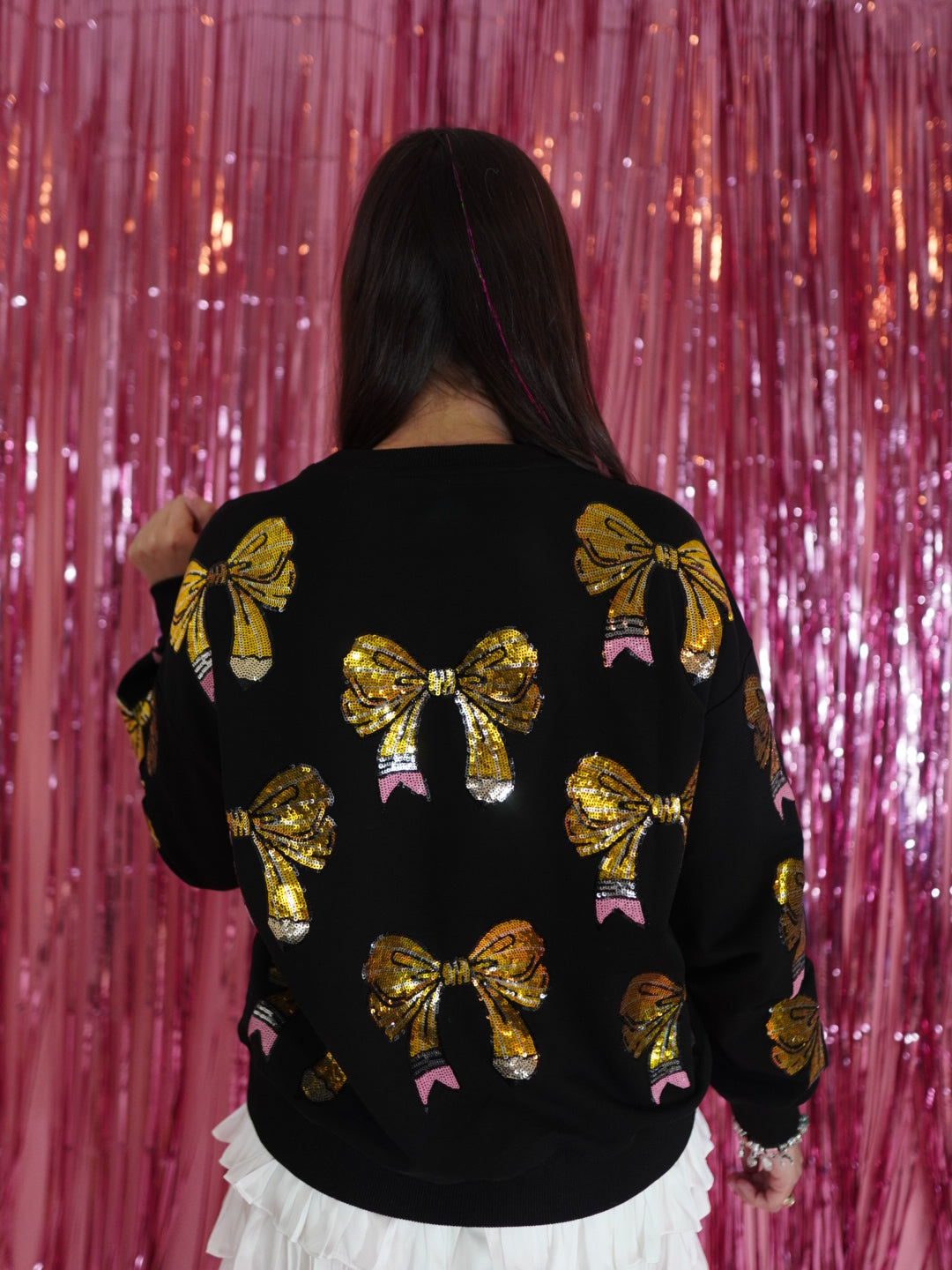 Black Sequin Pencil Bow Sweatshirt