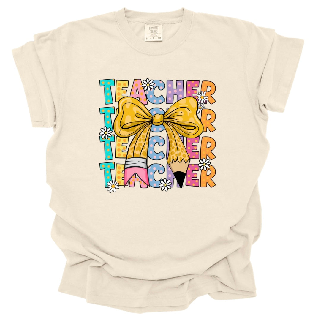 Teacher Pencil Bow Graphic Tee