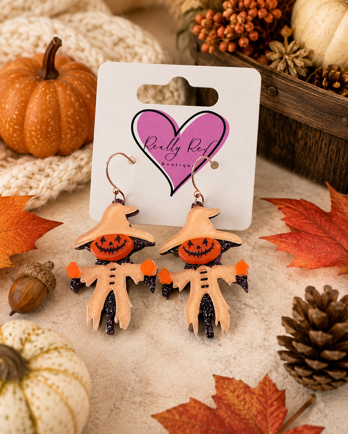 Glitter Acrylic Scarecrow Earrings