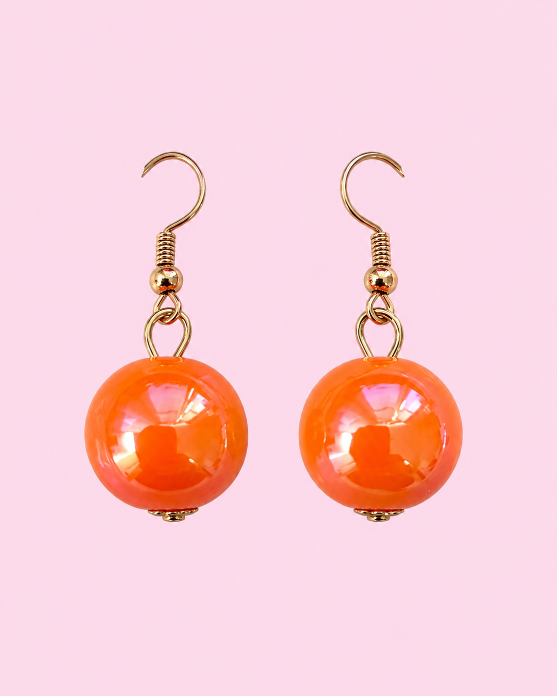Orange Iridescent Bead Earrings