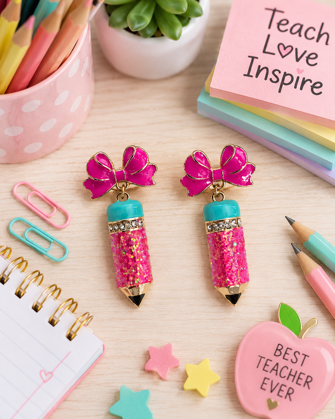 Pink Glitter Pencil Earrings