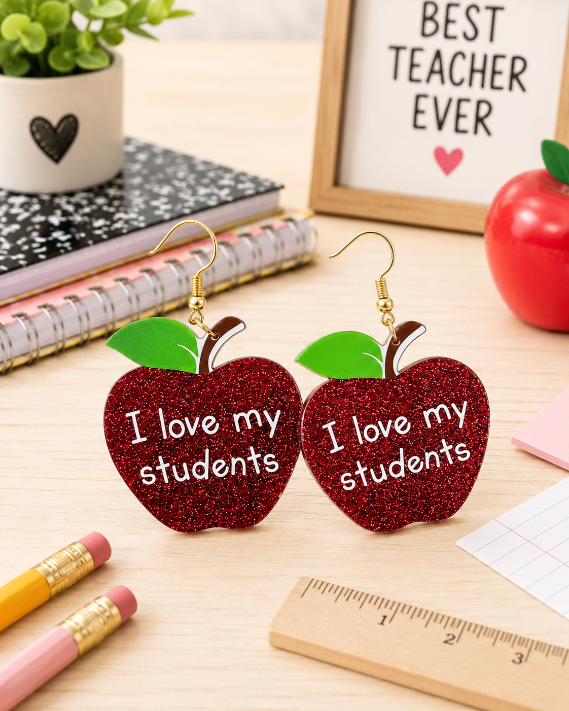 I love my students Apple Earrings