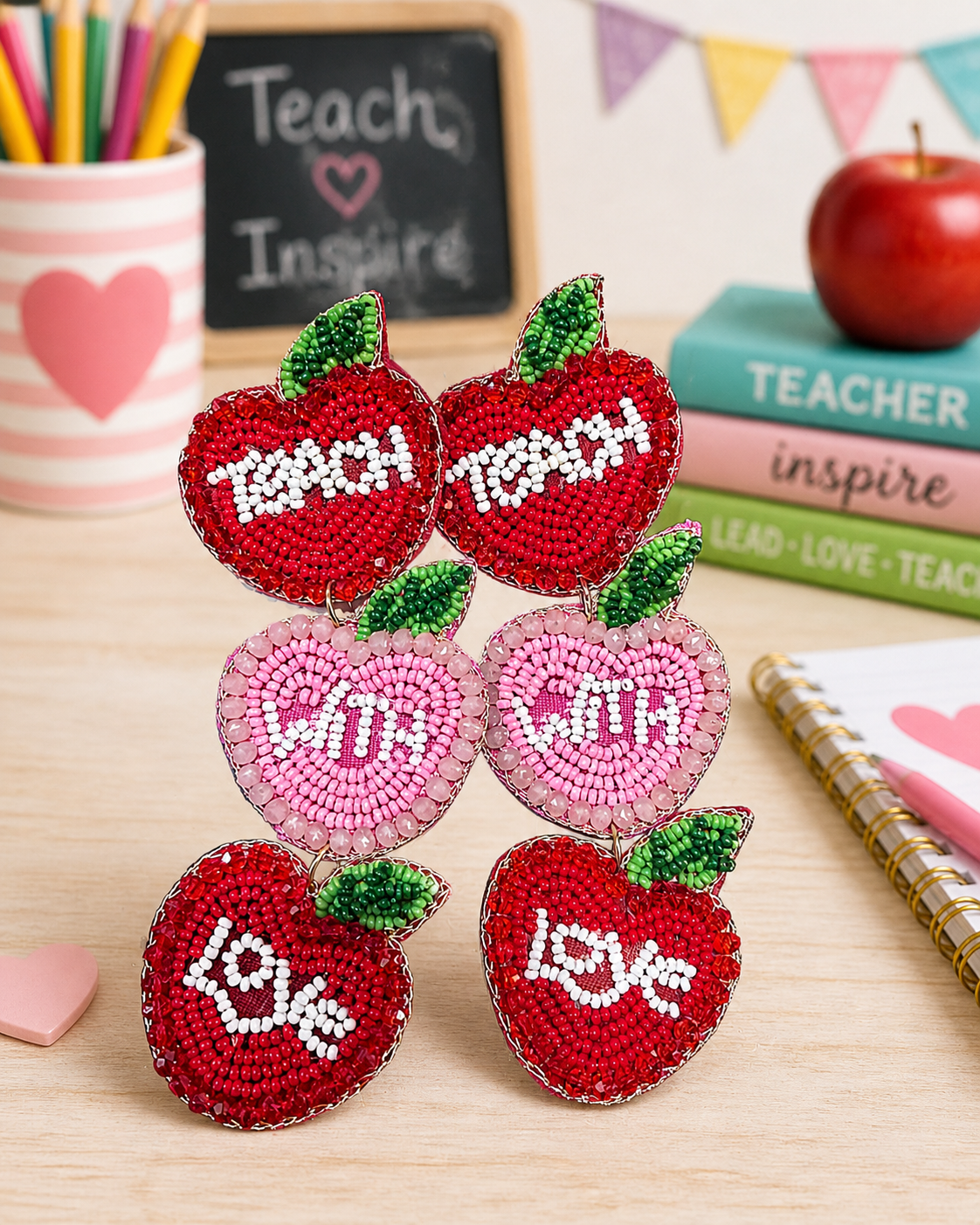 Beaded Teach With Love Earrings