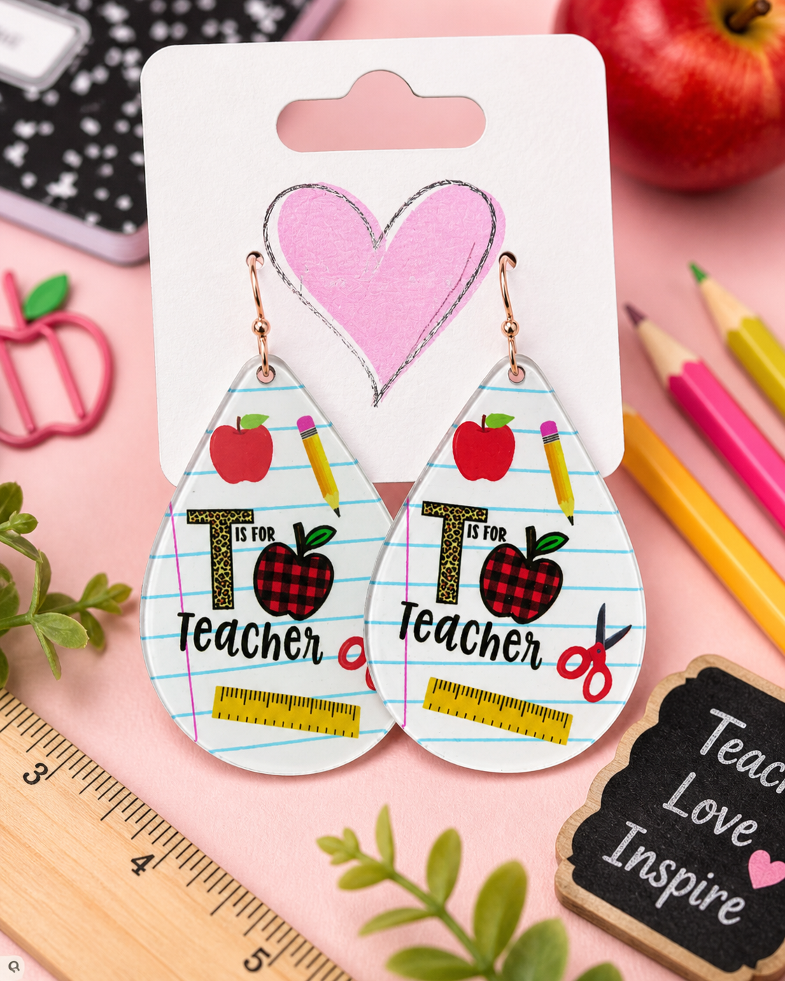 T is for Teacher Teardrop Earrings