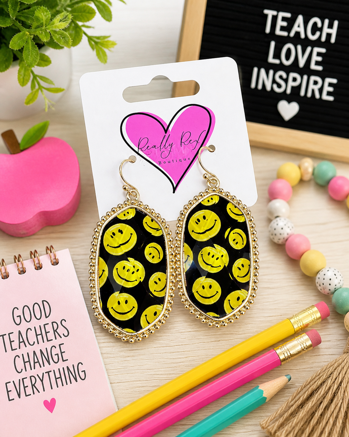 Smiley Face Stone Earrings