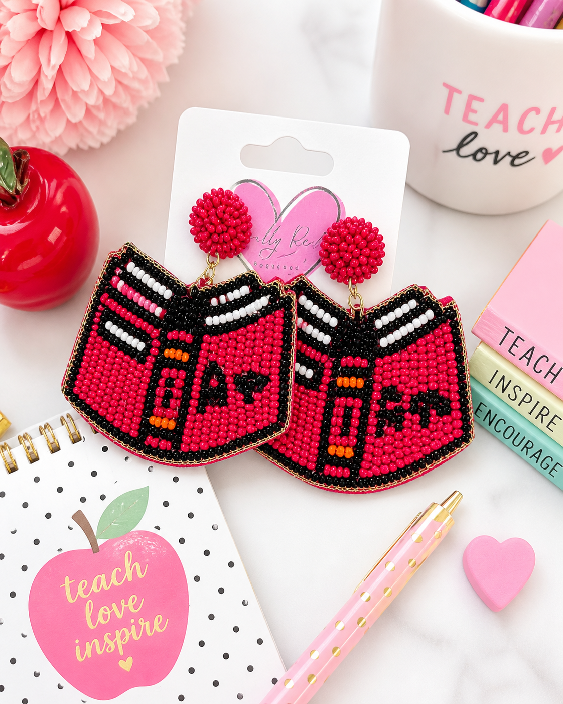 Beaded A+ Book Earrings