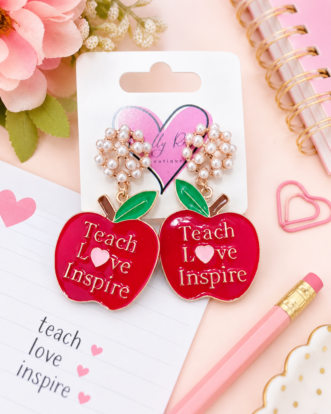 Teach Love Inspire Apple Earrings