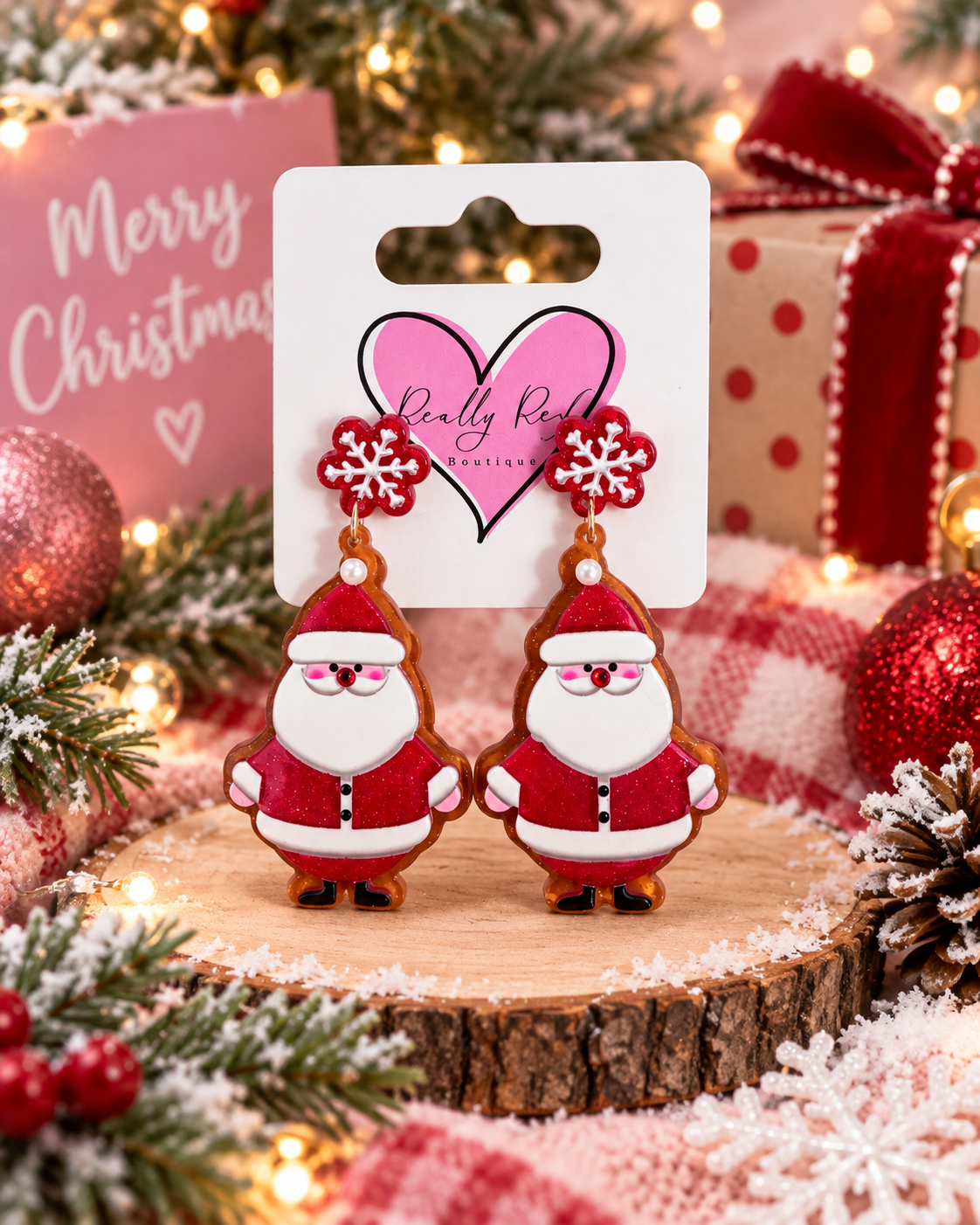 Santa with Snowflake Earrings