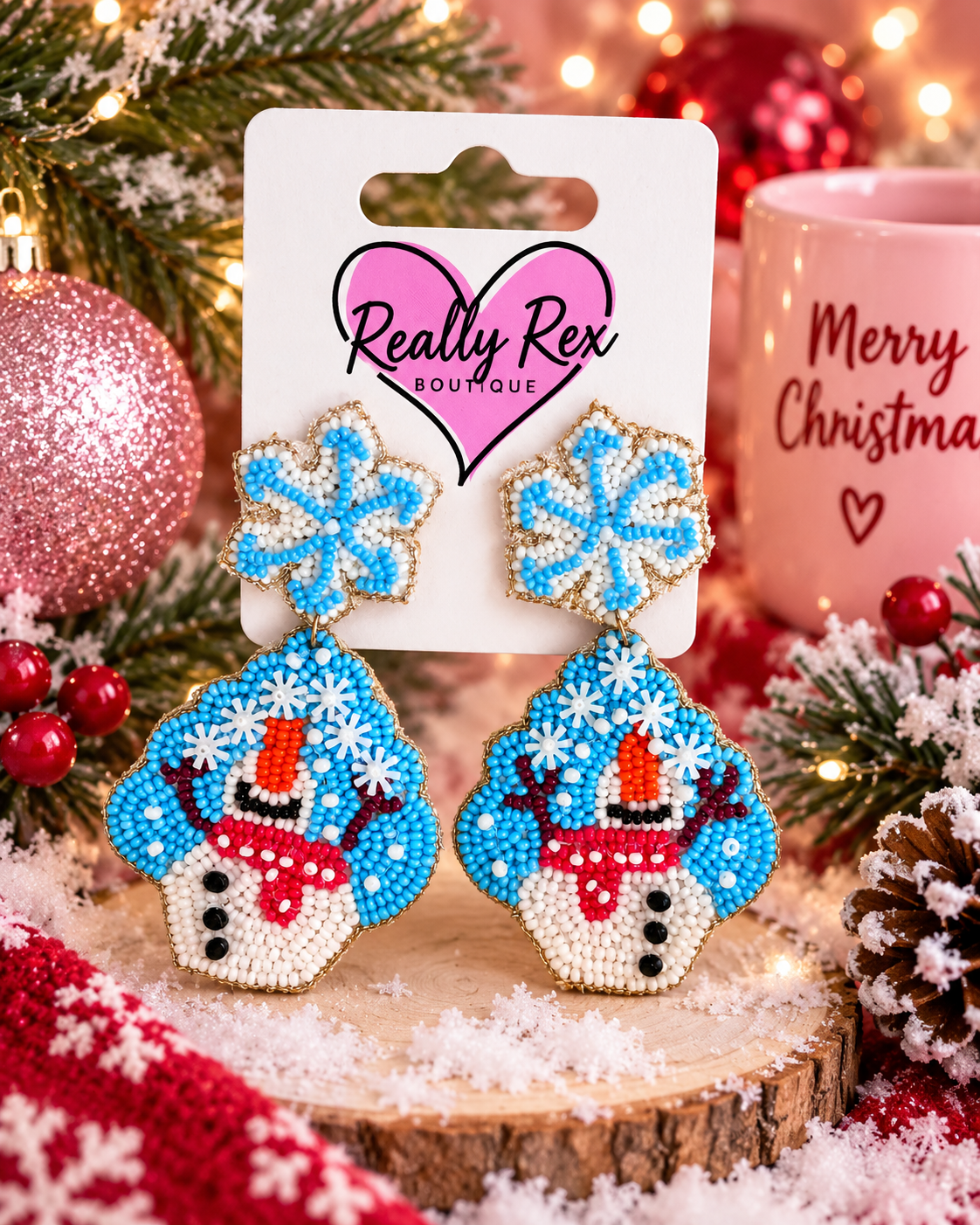 Beaded Snowman Earrings