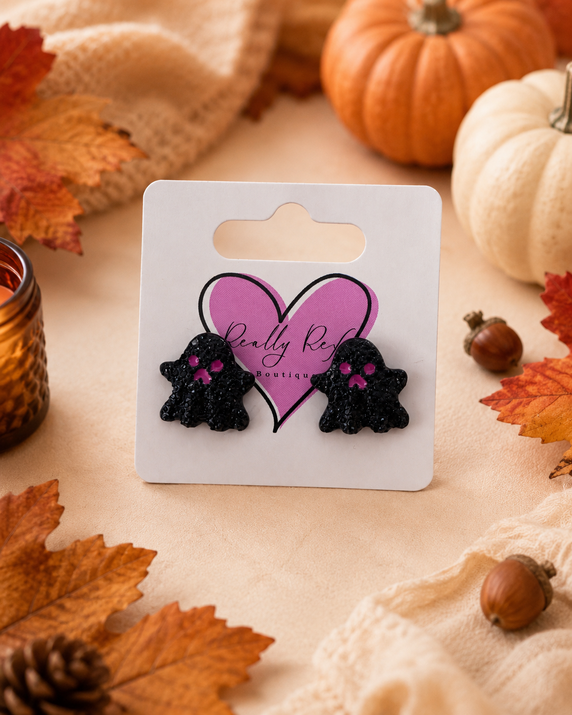 Black Rhinestone Ghost Stud Earrings