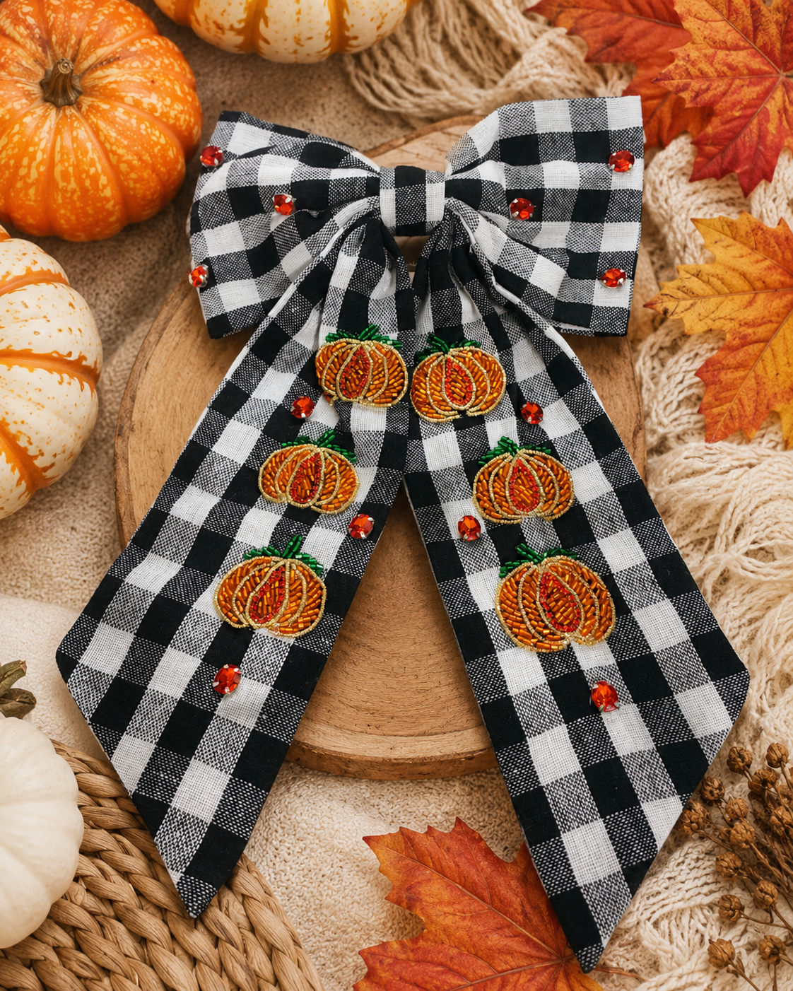 Plaid Pumpkin Hair Bow