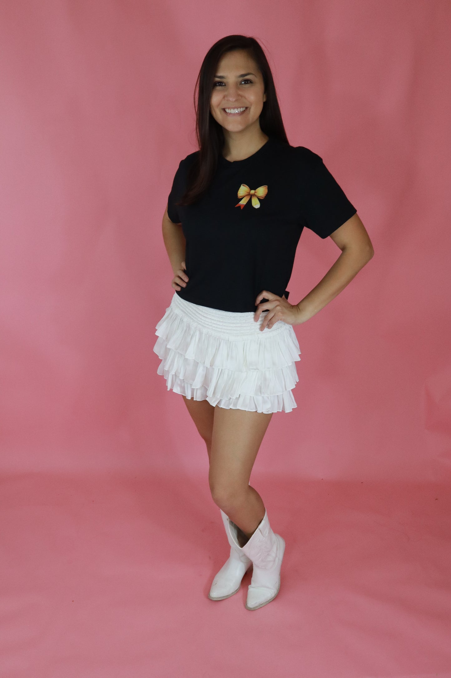 Satin White Ruffle Skort