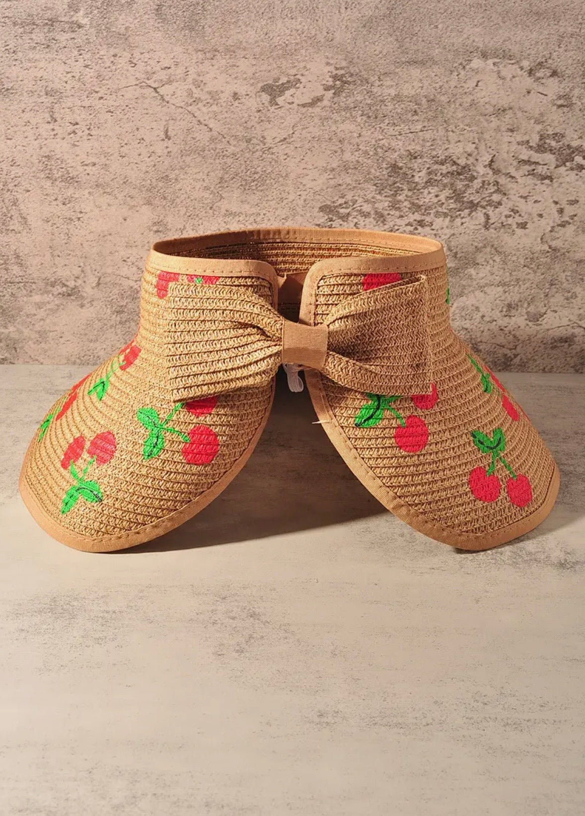 Cherry Straw Visor Hat