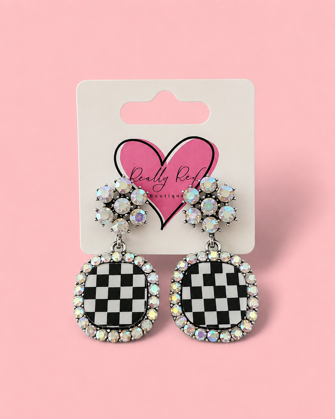 Rhinestone Checkered Earrings