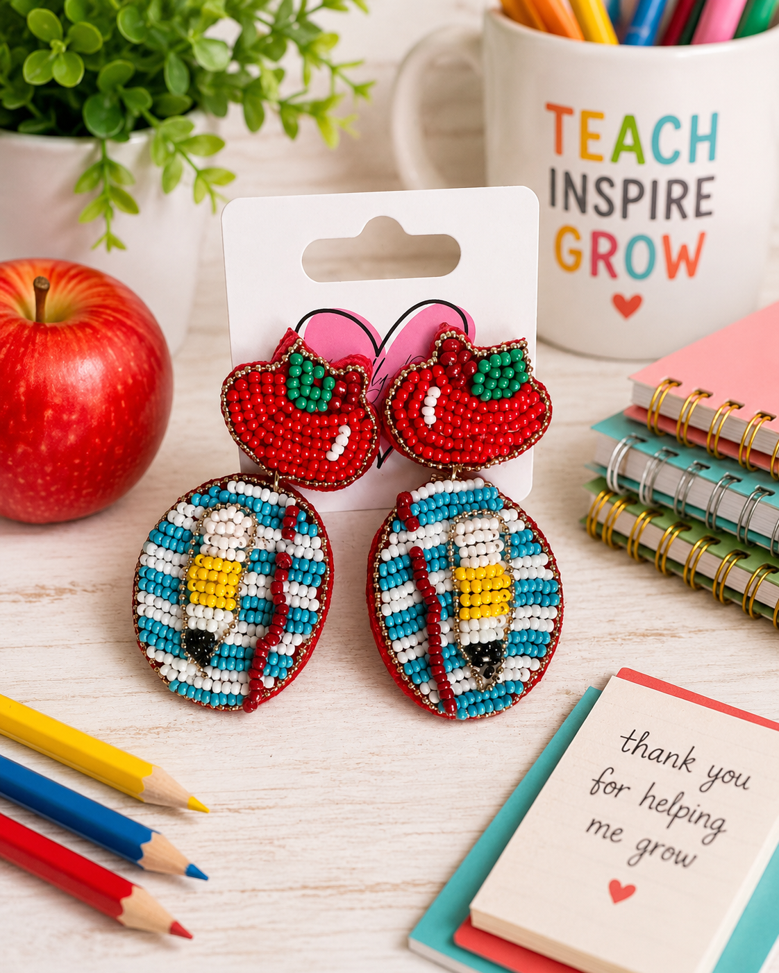 Beaded Composition with Pencil Earrings